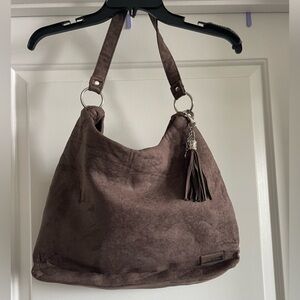 Brown Faux Suede Fabric Shoulder Bag